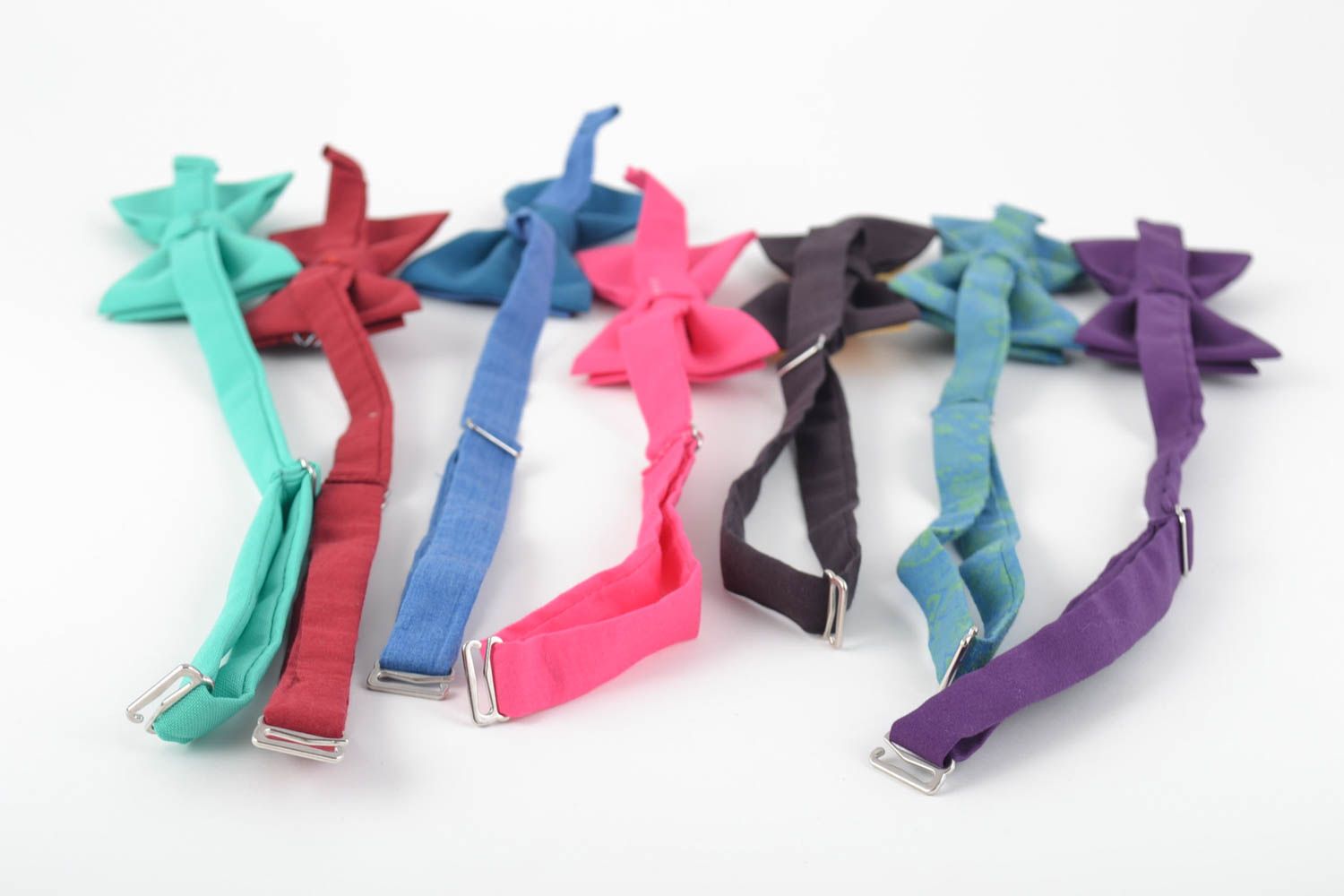 Set of 7 handmade designer bright cotton fabric bow ties unusual accessories photo 2