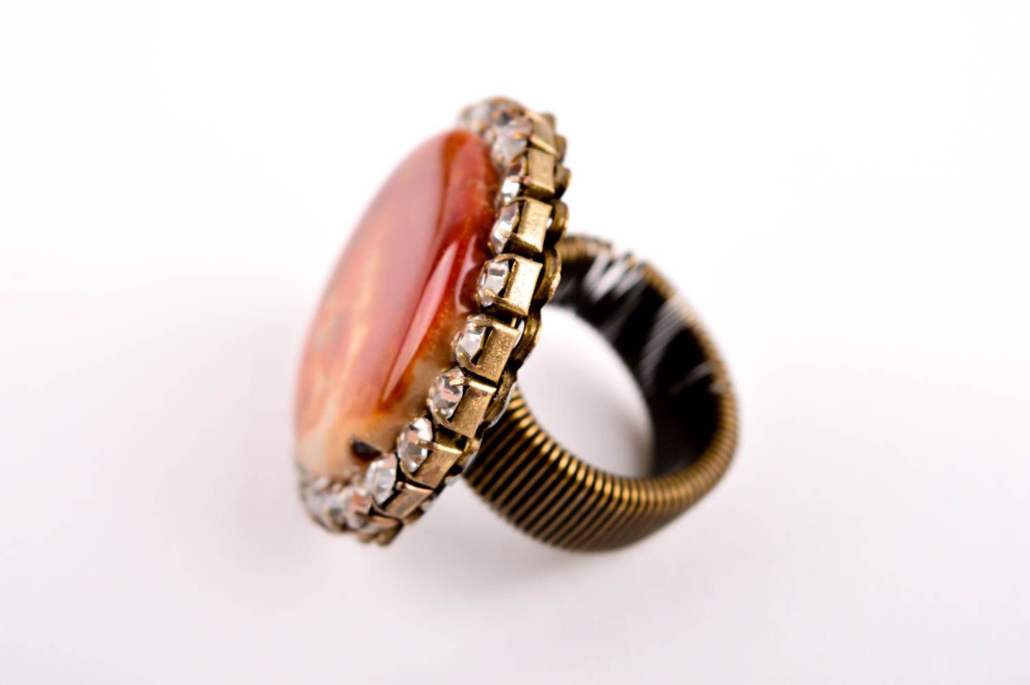 Женское кольцо хенд мейд бижутерия с натуральными камнями красивое кольцо агат фото 2