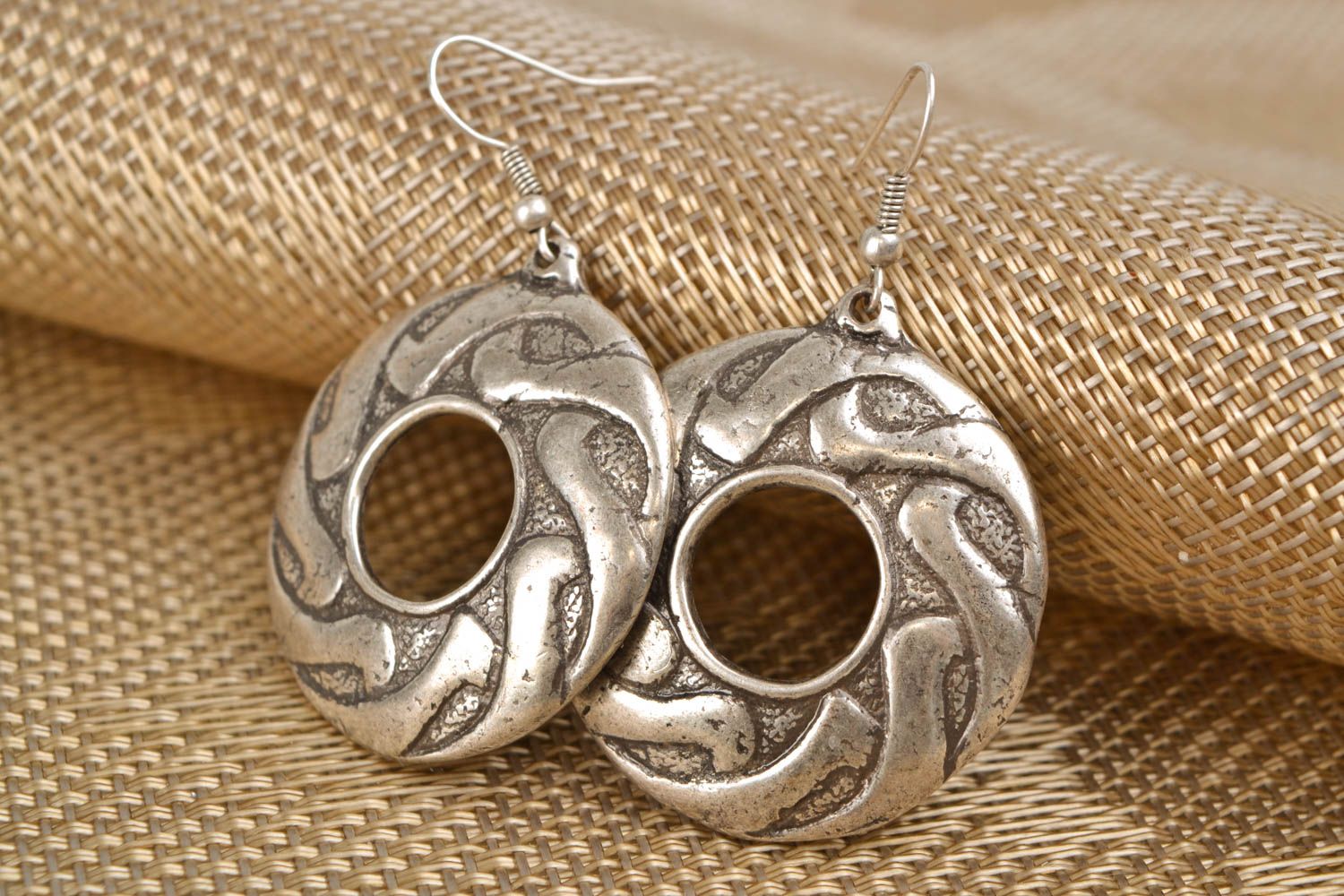 Beautiful round metal earrings photo 1