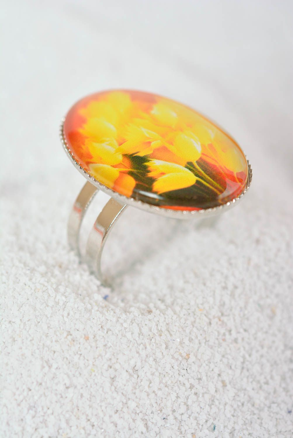 Кольцо ручной работы модная бижутерия круглое кольцо с цветочным принтом фото 4