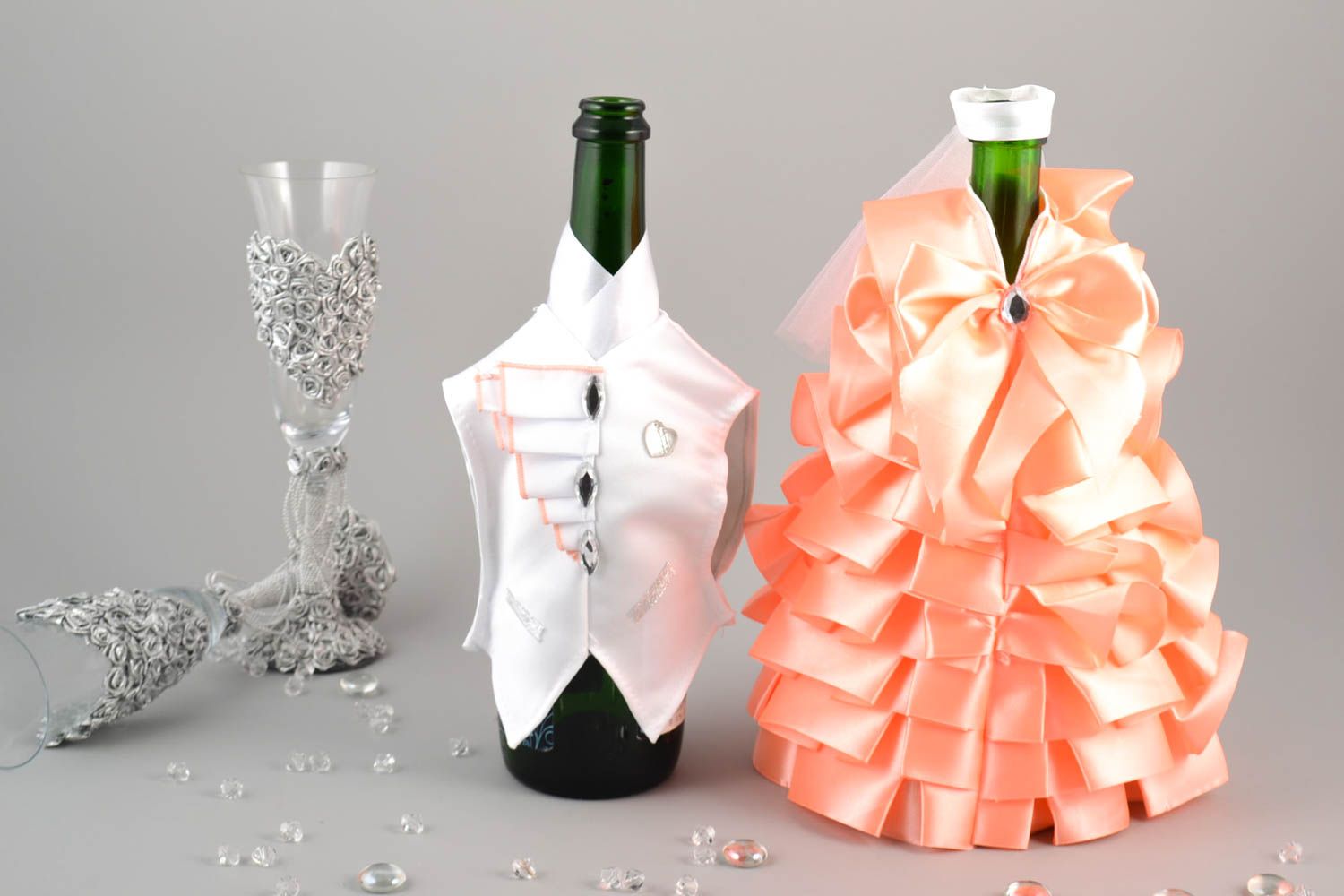 Traje para botella hecho a mano decoración de mesa vestido para botella foto 1