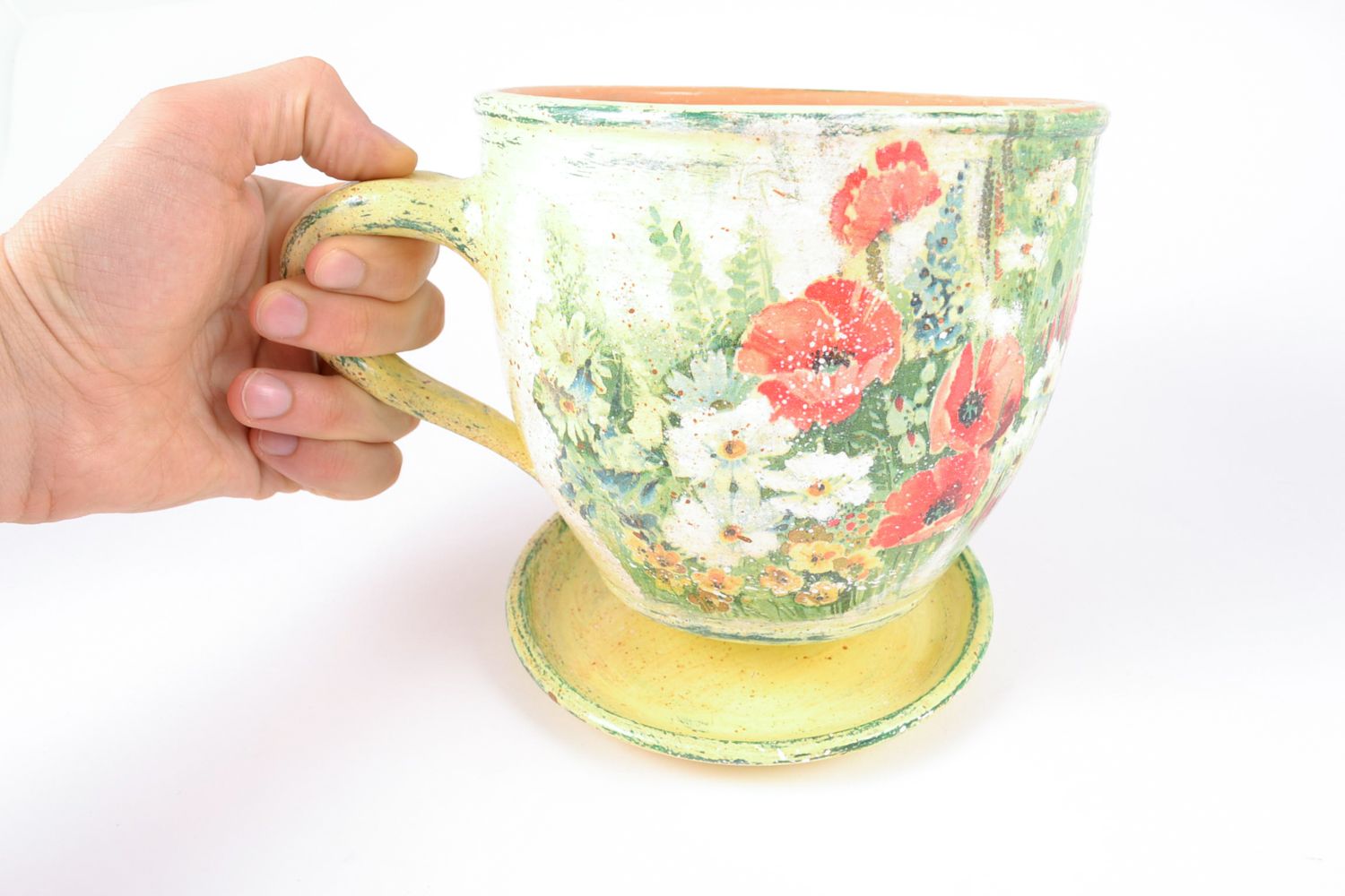 Керамический горшок для цветов в виде чашки фото 2