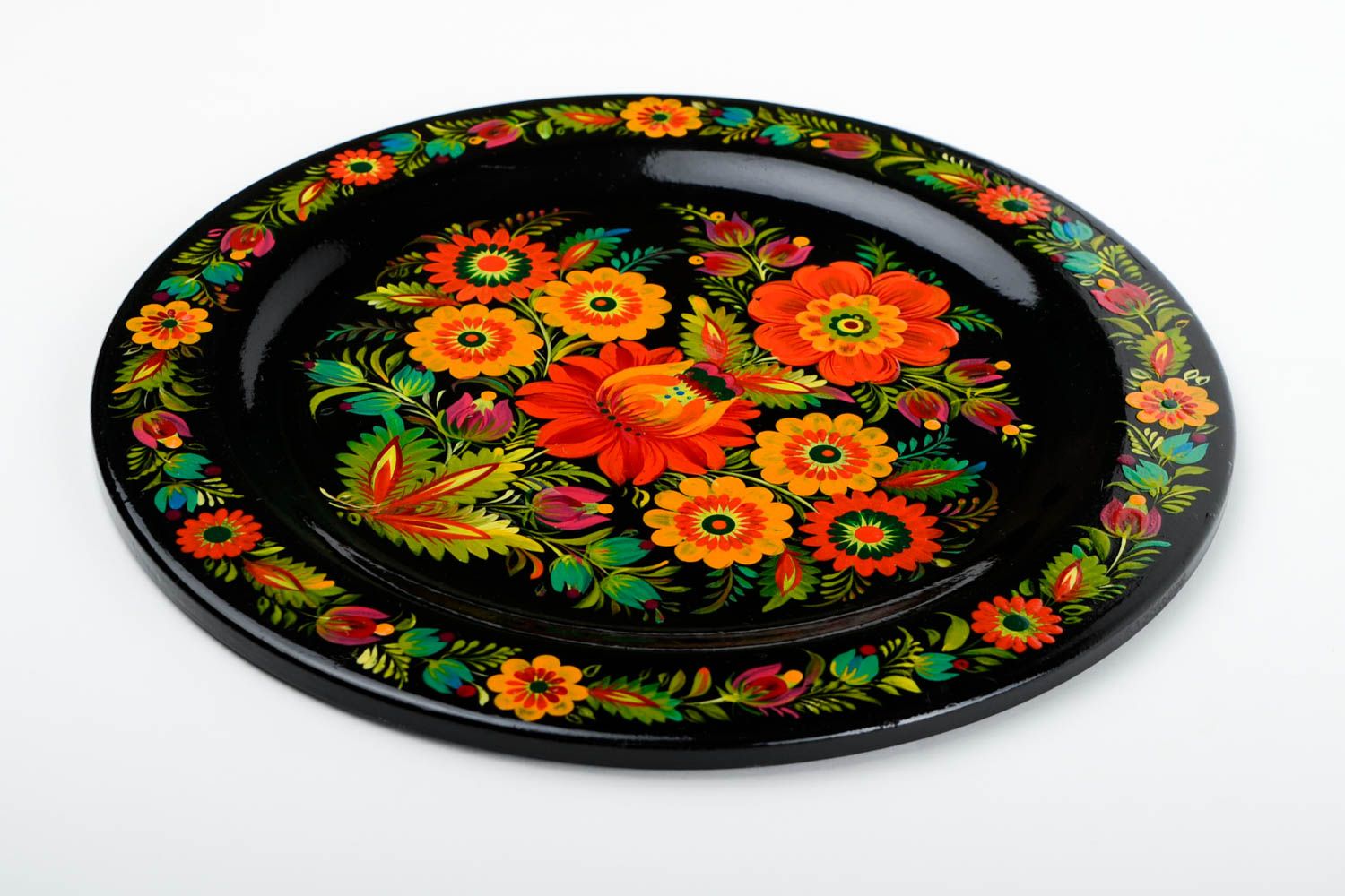 Assiette décorative Vaisselle déco fait main Déco ethnique ronde avec peinture photo 3