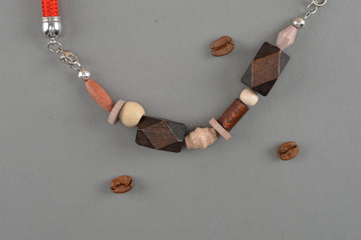 Handmade designer jewelry necklace made of wooden beads stylish accessory photo 3