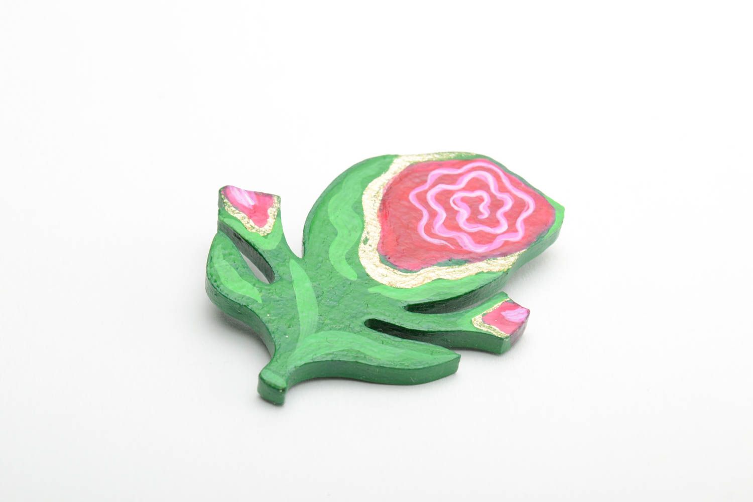 Handmade künstlerische Brosche Blume aus Holz mit Acrylfarben bemalt bunt schön foto 2
