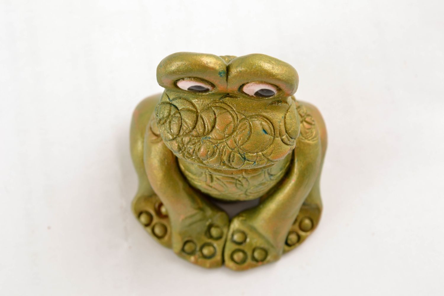 Figurine miniature grenouille en terre cuite faite main photo 3