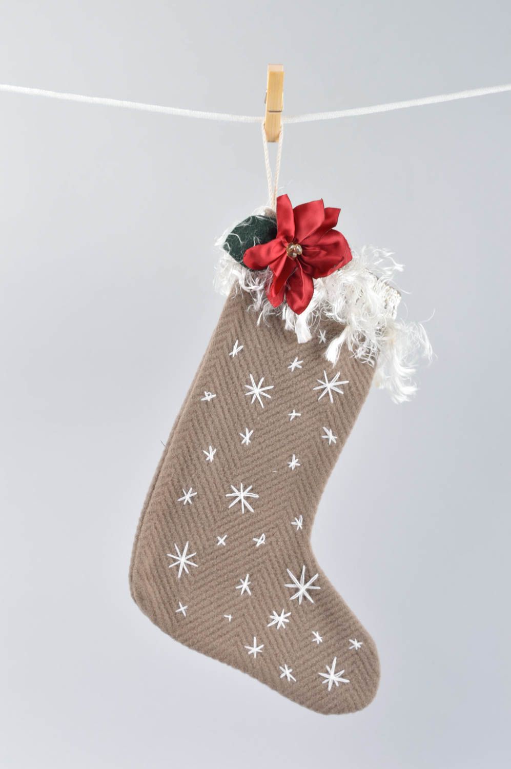 Chaussette Noël faite main Déco Noël ruban design cadeau Déco à suspendre photo 1