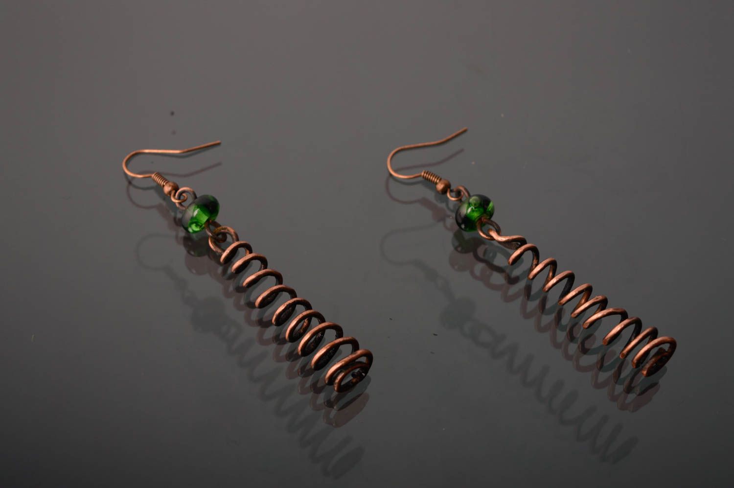 Long spiral copper earrings photo 1