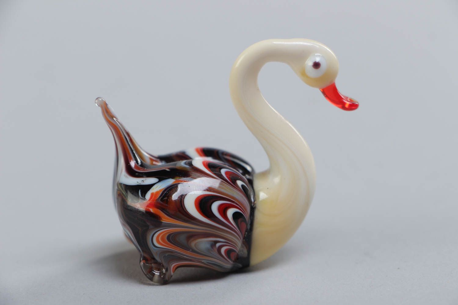 Beautiful unusual colorful handmade lampwork glass figurine of swan photo 2