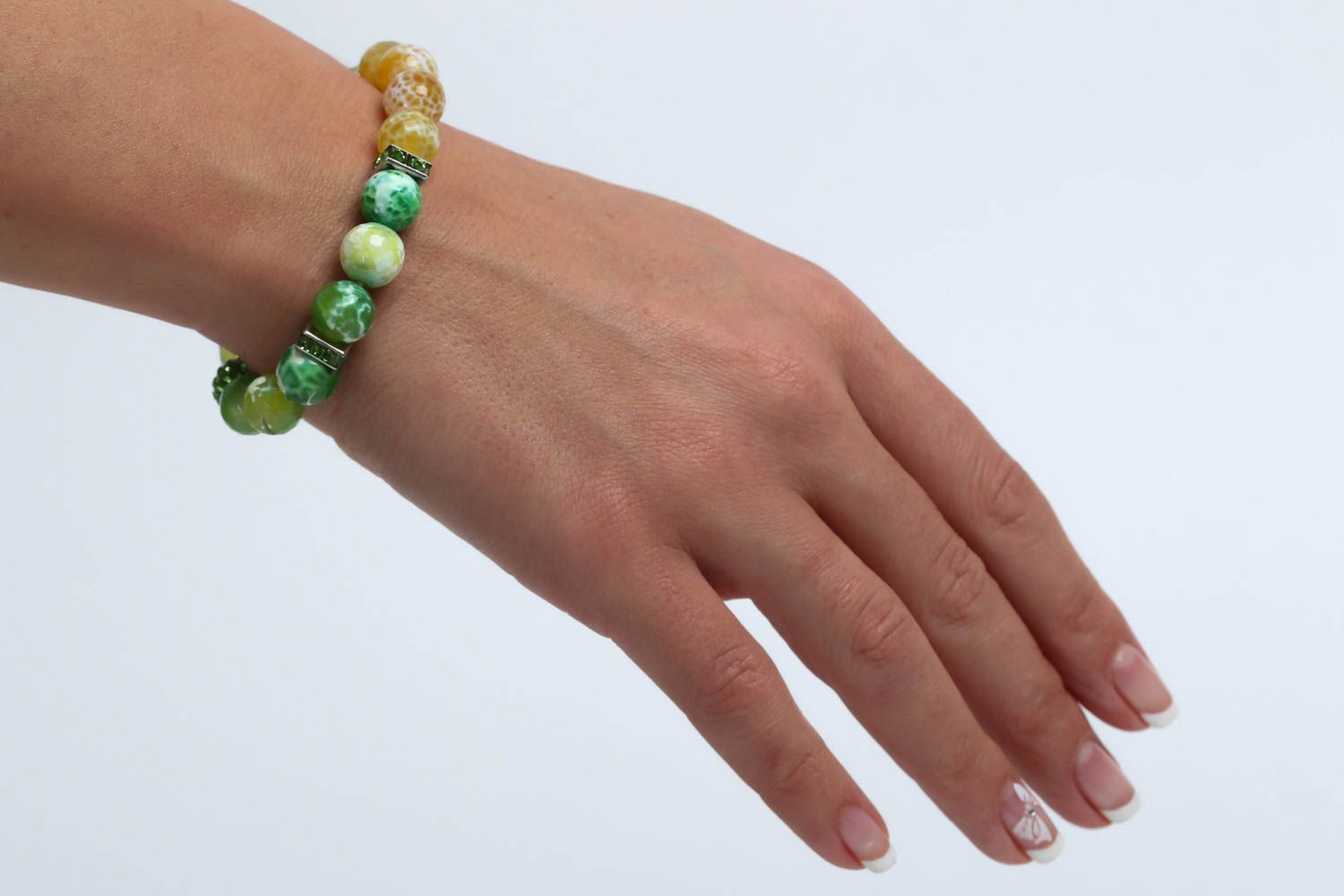 Bracelet vert Bijou fait main en agate craquelée et métal Cadeau pour femme photo 5