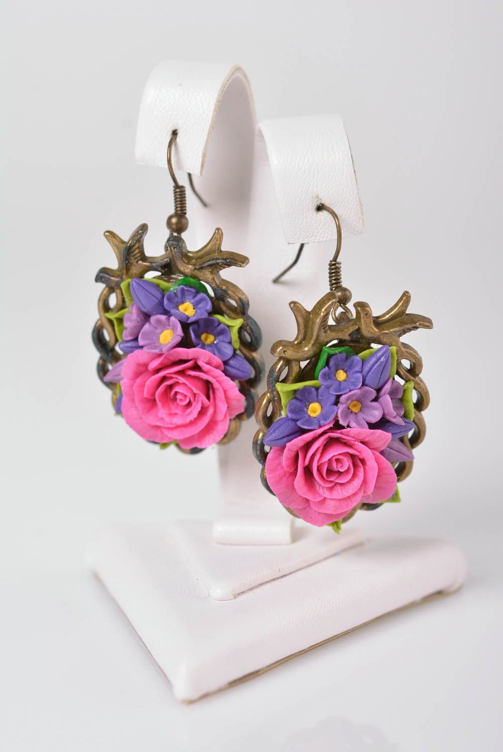 Handmade bijouterie porcelain earrings molded flower earrings stylish jewelry photo 1