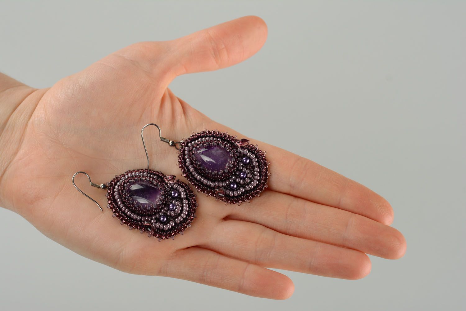 Beaded earrings with amethyst photo 5