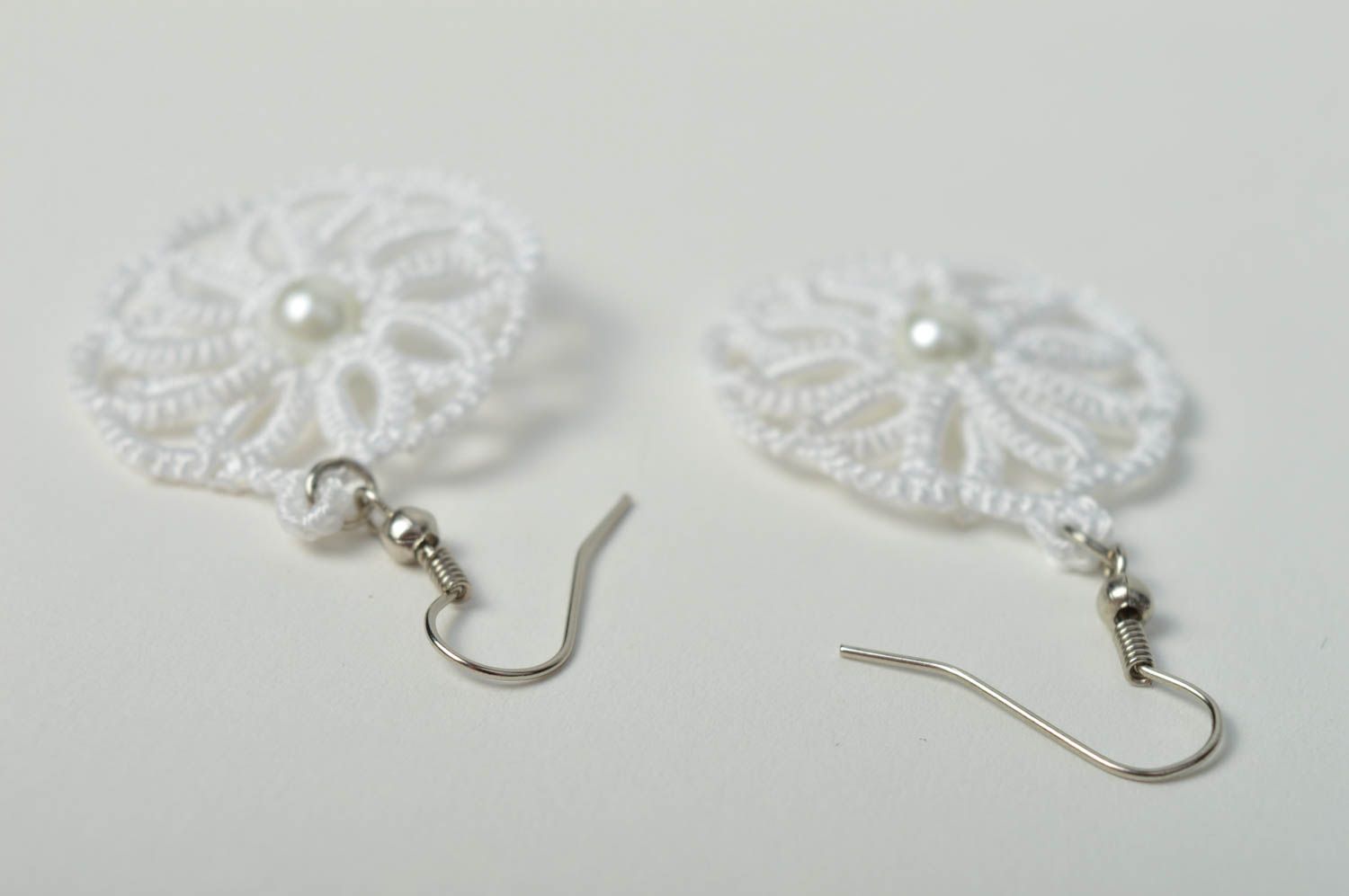 Unusual handmade woven lace earrings textile jewelry designs accessories for her photo 3
