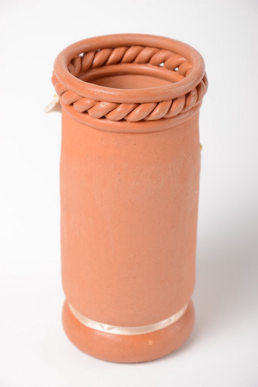 Petit vase en céramique avec fleurs en relief fait main peint d'acrylique 60 cl photo 4
