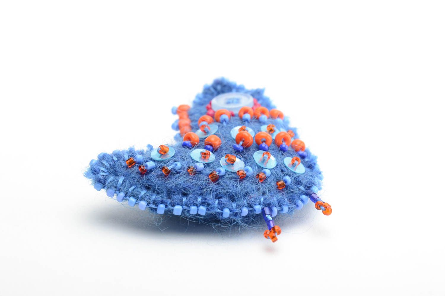 Beautiful blue handmade soft unusual brooch made of wool in the form of Bird photo 4