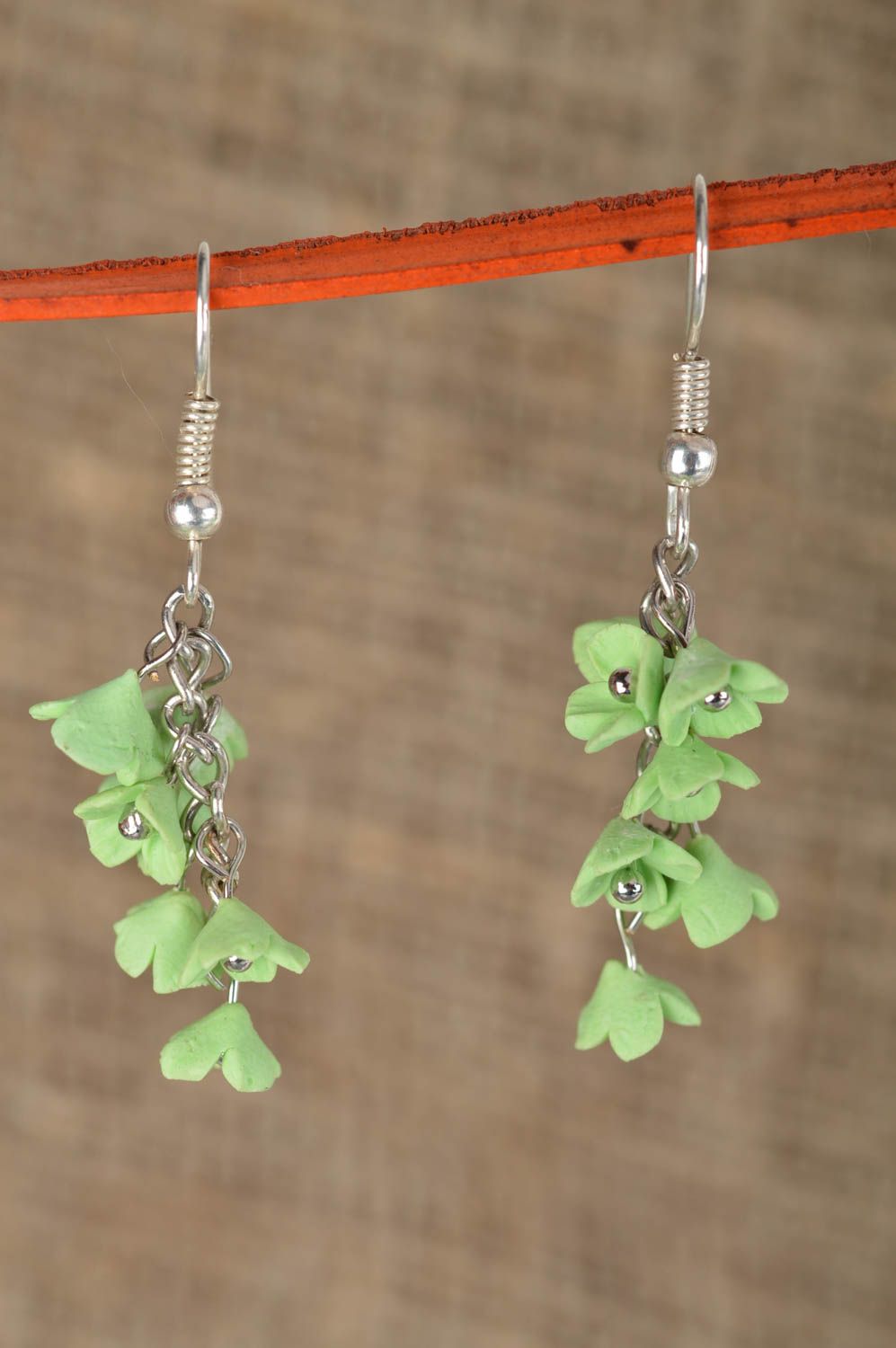 Beautiful women's handmade designer polymer clay flower earrings of lime color photo 1