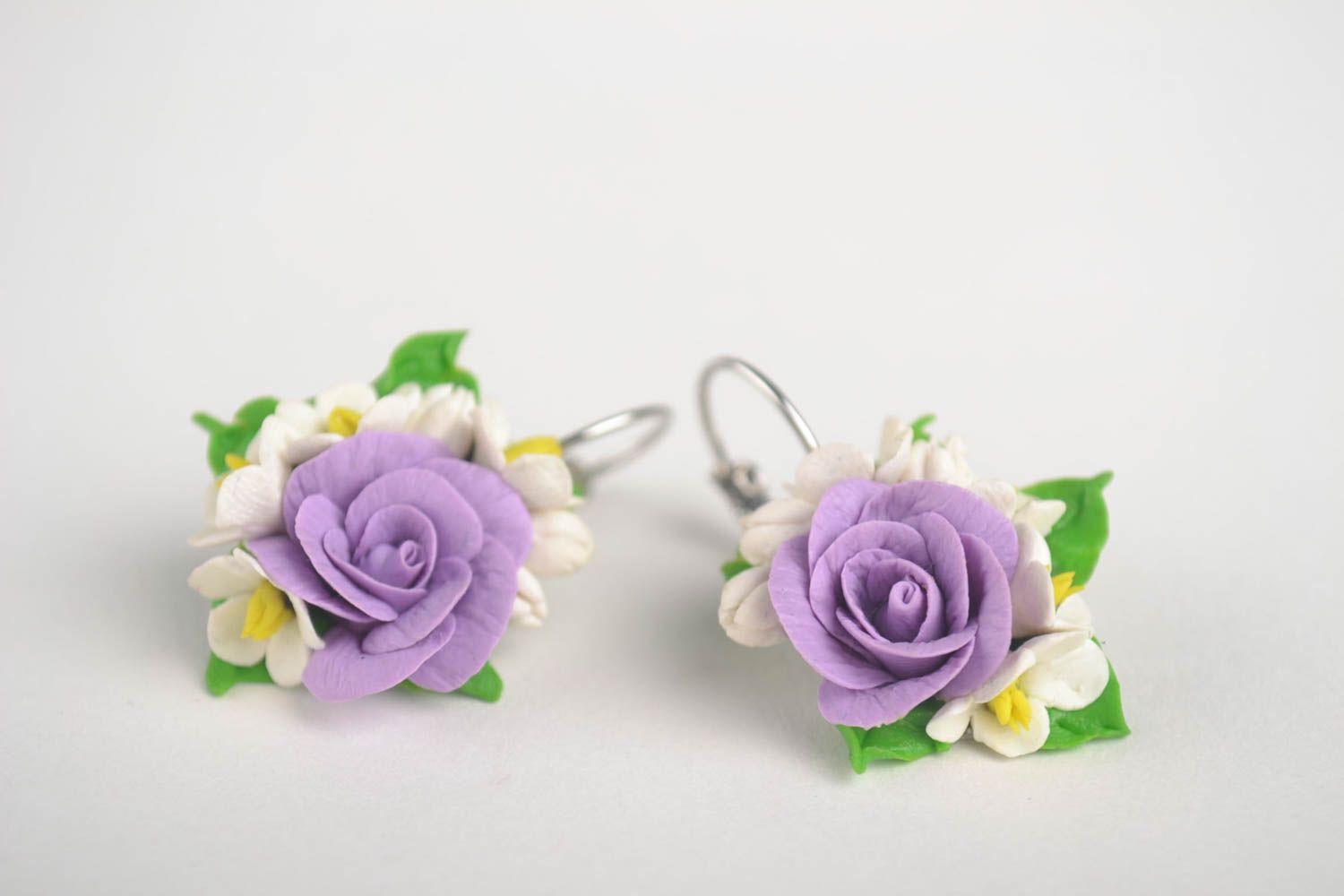 Handmade Blumen Ohrringe Designer Schmuck Accessoires für Frauen violette Rosen foto 4