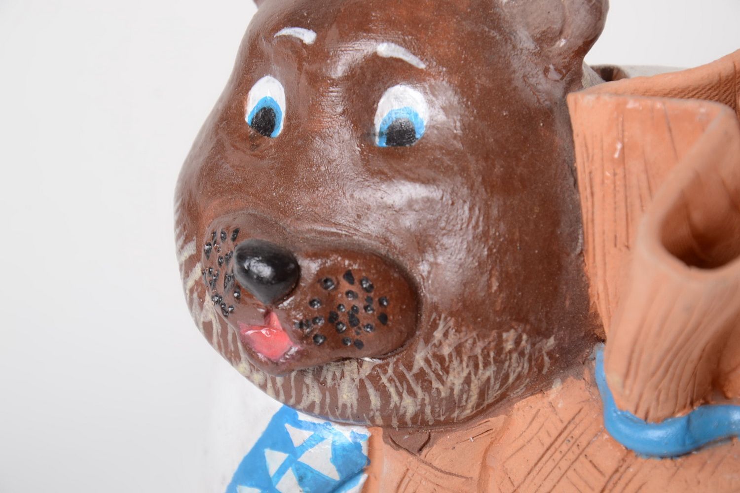 Tirelire ours avec grand sac en argile faite main originale cadeau pour enfant photo 4