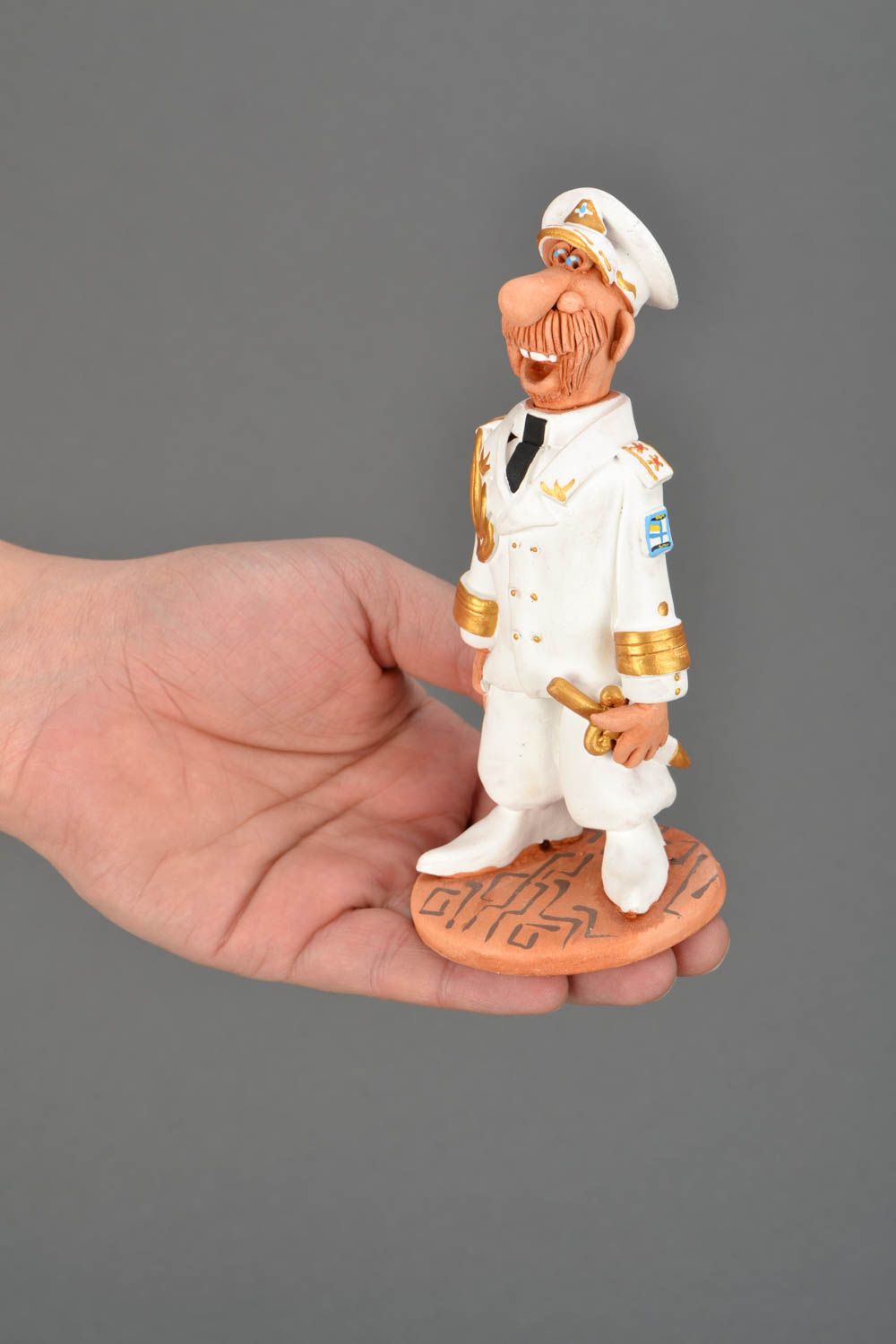 Statuetta ammiraglio in argilla fatta a mano figurina decorativa in ceramica foto 2