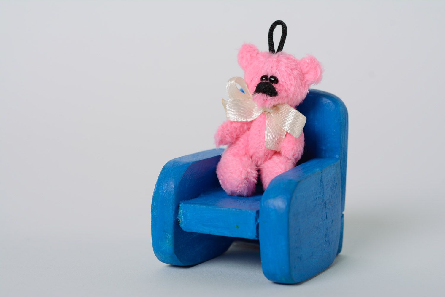 Beautiful handmade pink soft keychain toy in the shape of bear photo 4