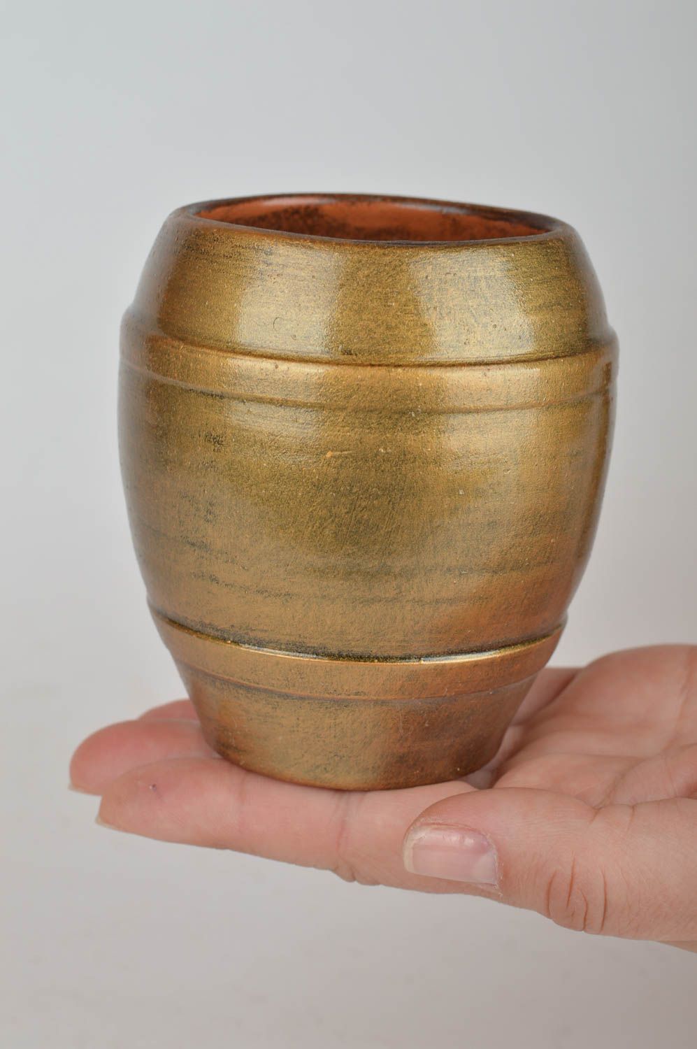 Handmade goldfarbener Becher aus Ton Keramik Geschirr Küchen Deko 150 ml  foto 3