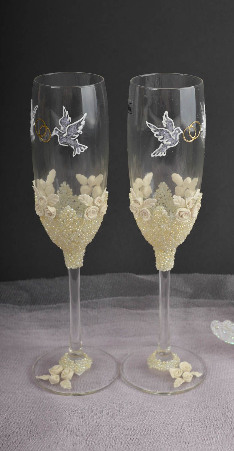 Бокалы ручной работы фужеры для шампанского красивая посуда стеклянные бокалы  фото 1