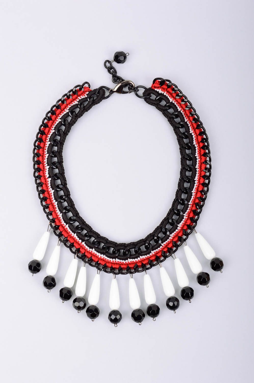 Handmade Damen Collier Modeschmuck Halskette Geschenk für Frauen schwarz rot foto 1