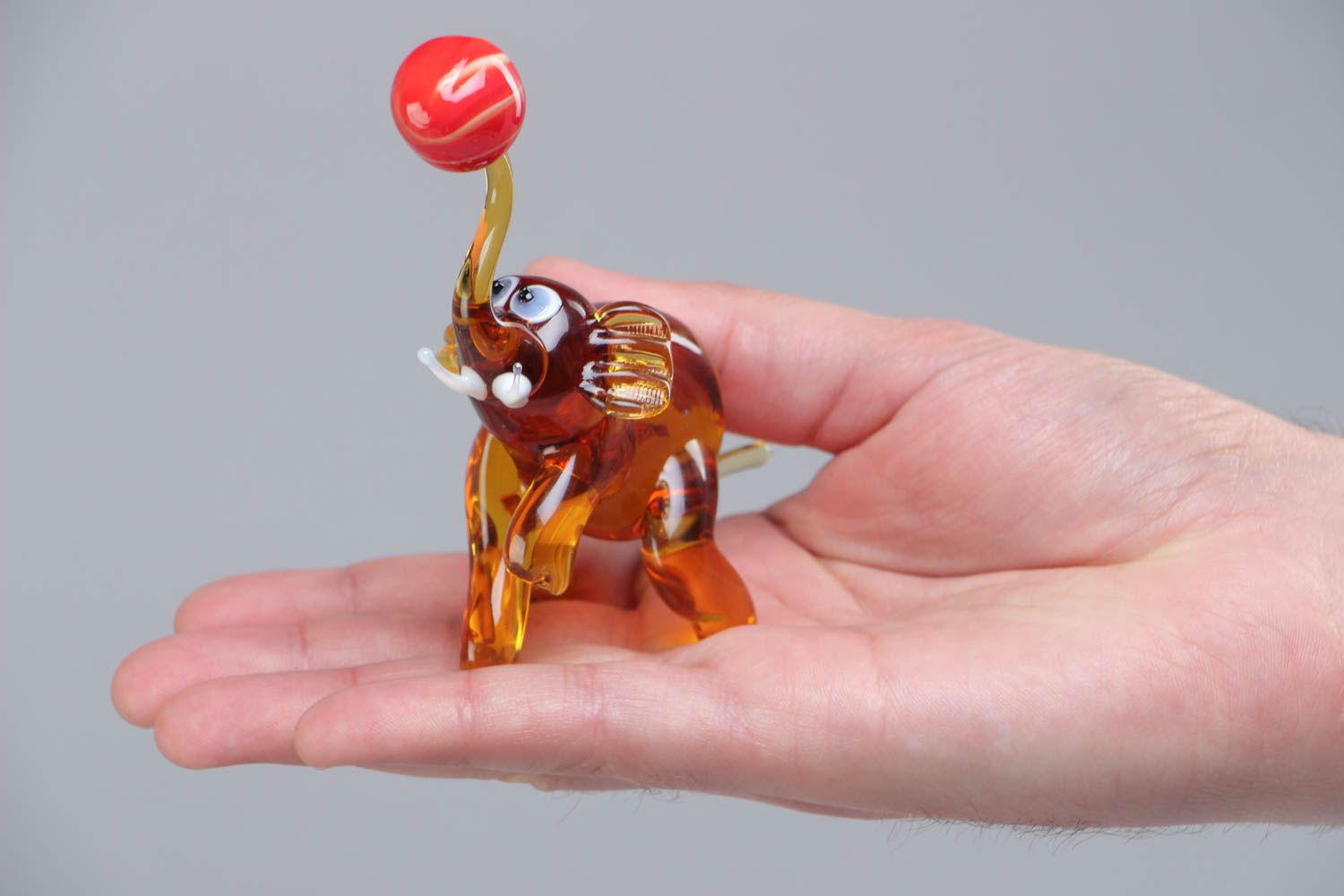 Handmade collectible miniature lampwork glass animal figurine elephant with ball photo 5