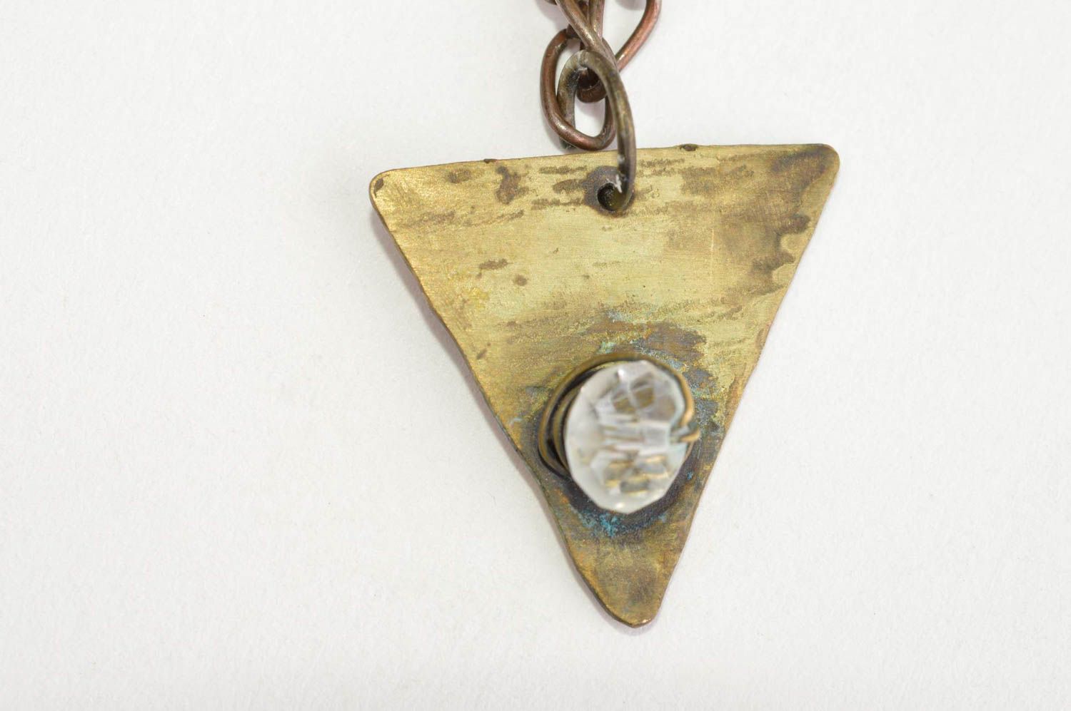 Pendentif triangle Bijou fait main laiton perle de verre chaîne Accessoire femme photo 4
