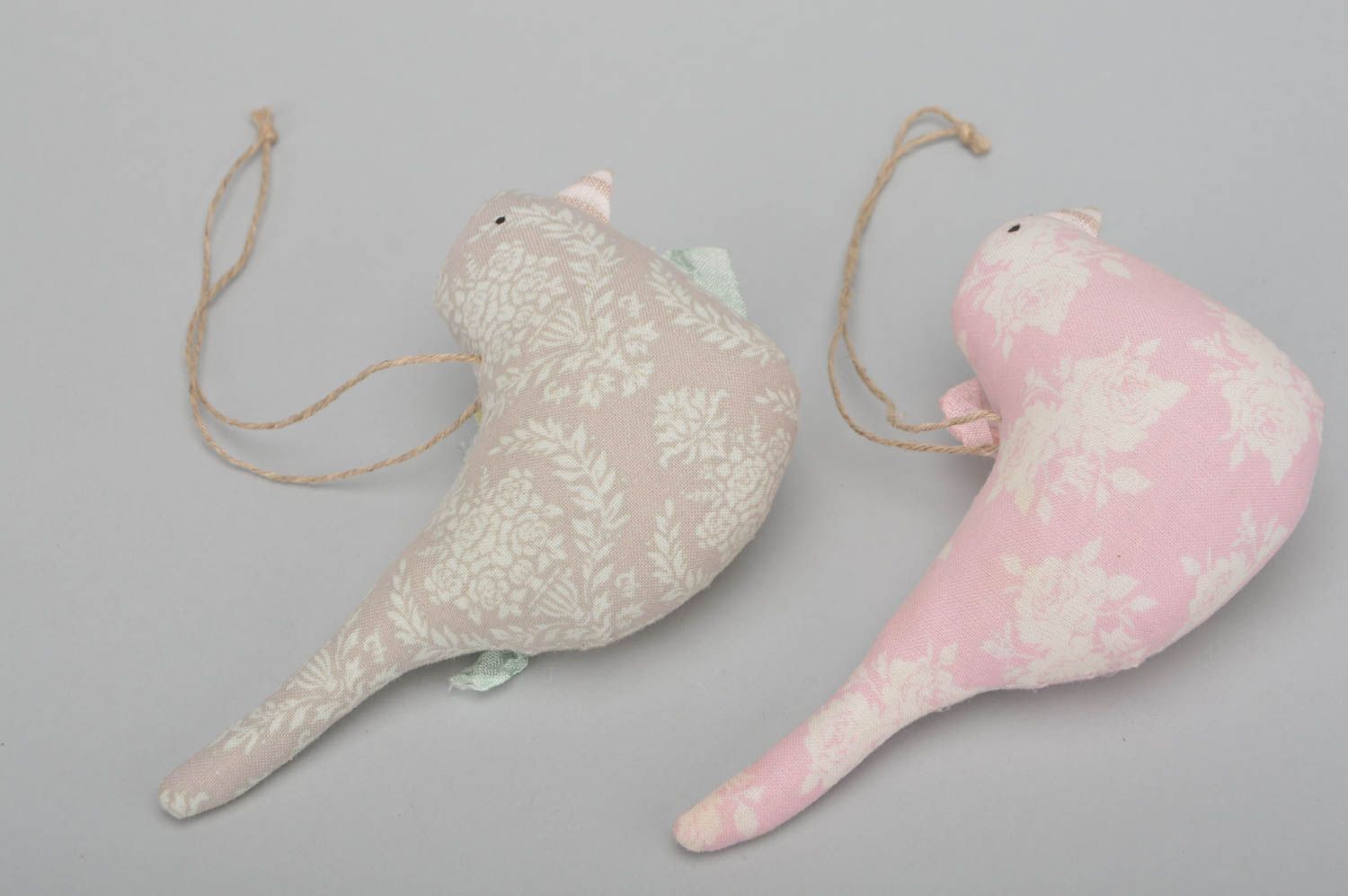 Set of 2 homemade cotton fabric soft wall pendant toys Birds for interior decor photo 4
