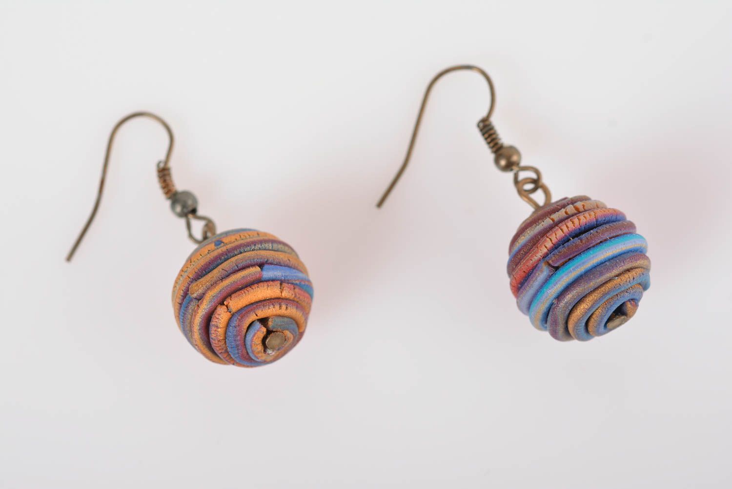 Handmade designer ball shaped colorful polymer clay dangle earrings photo 5