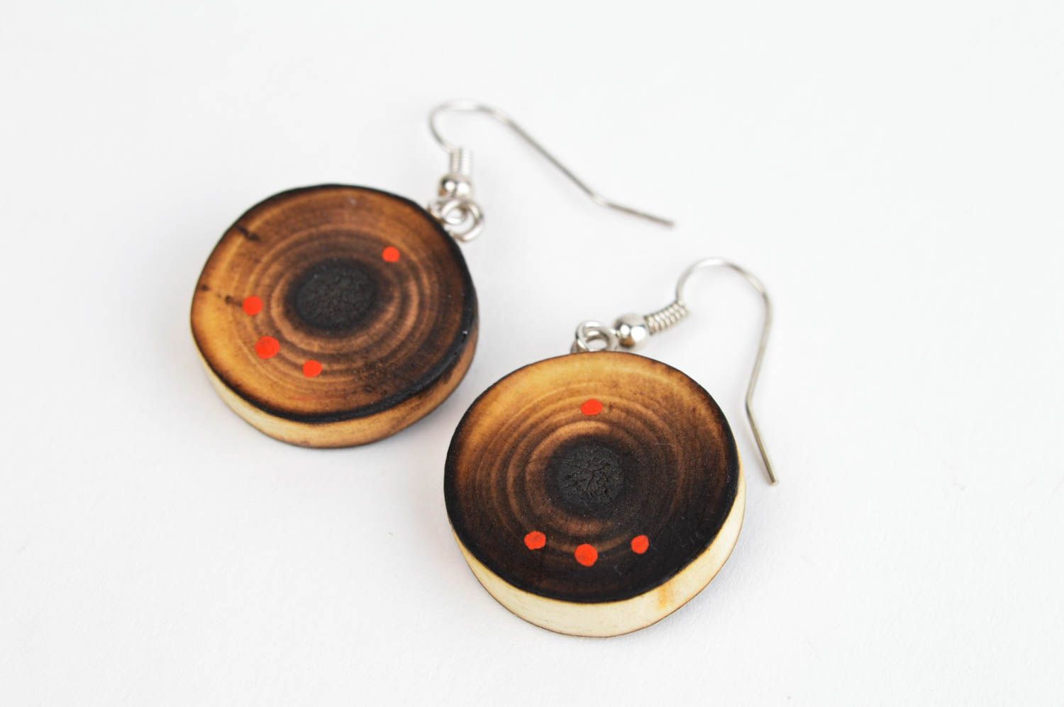 Round handmade wooden earrings artisan jewelry designs accessories for girls photo 3