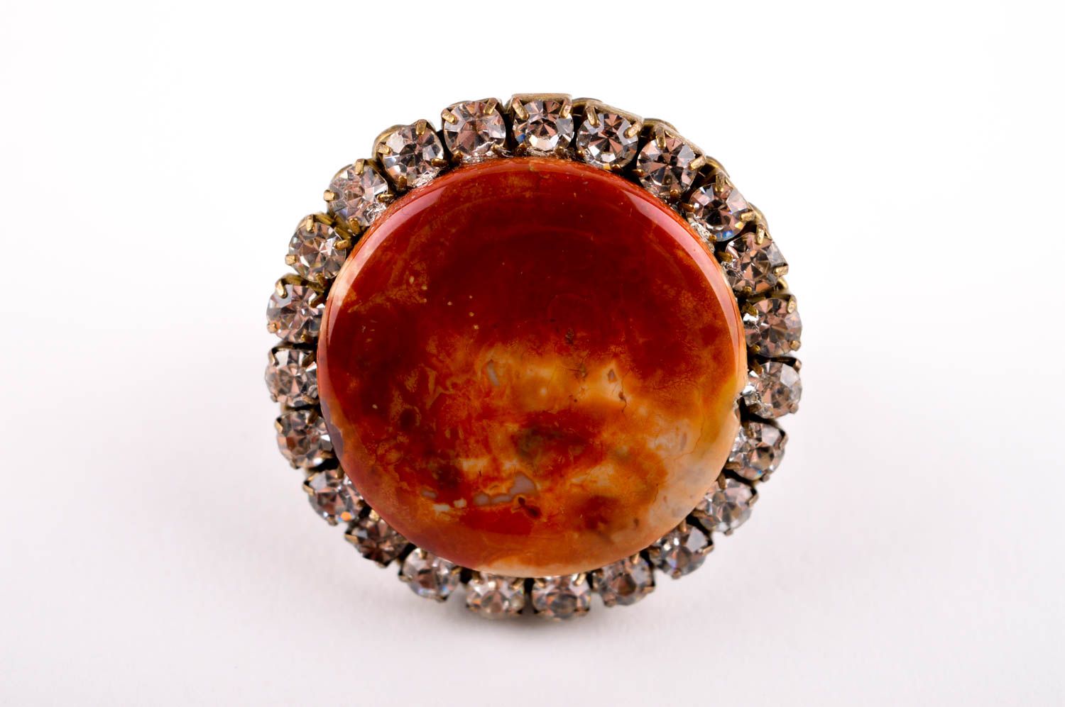 Женское кольцо хенд мейд бижутерия с натуральными камнями красивое кольцо агат фото 3