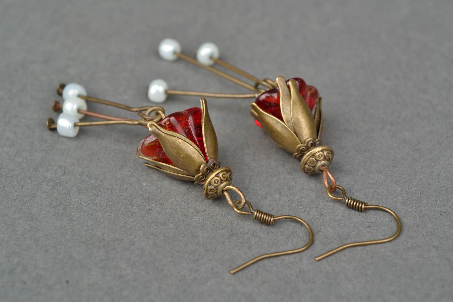 Handmade earrings with beads of unusual shape photo 4