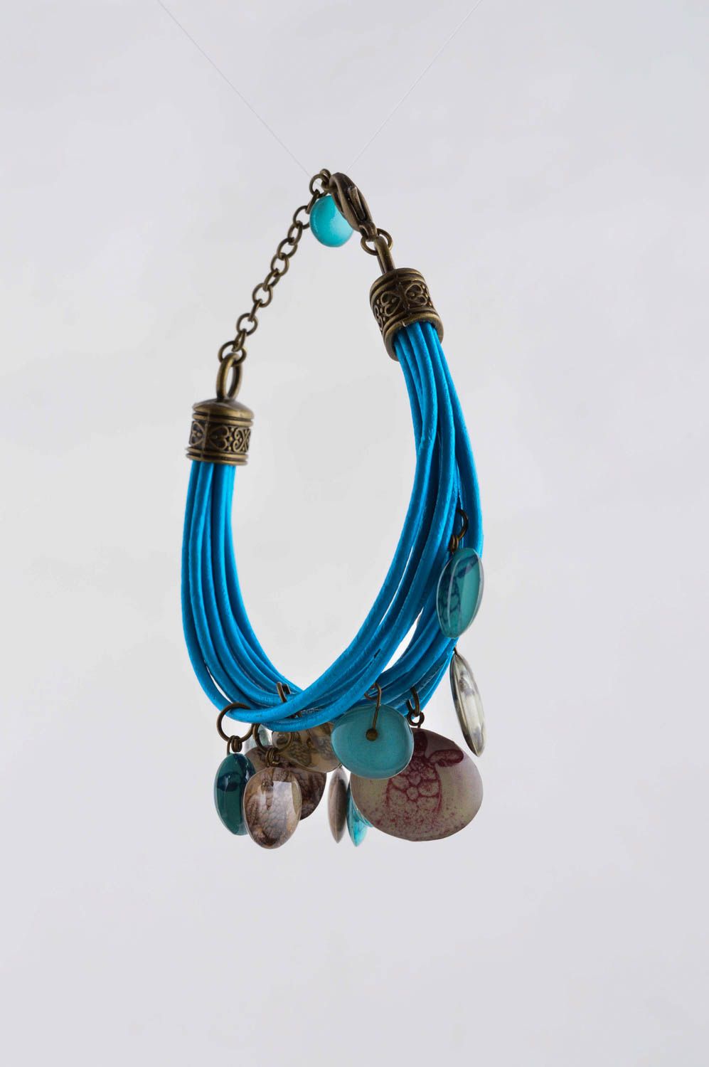 Handmade cute leather bracelet blue wrist jewelry designer stylish bracelet photo 5