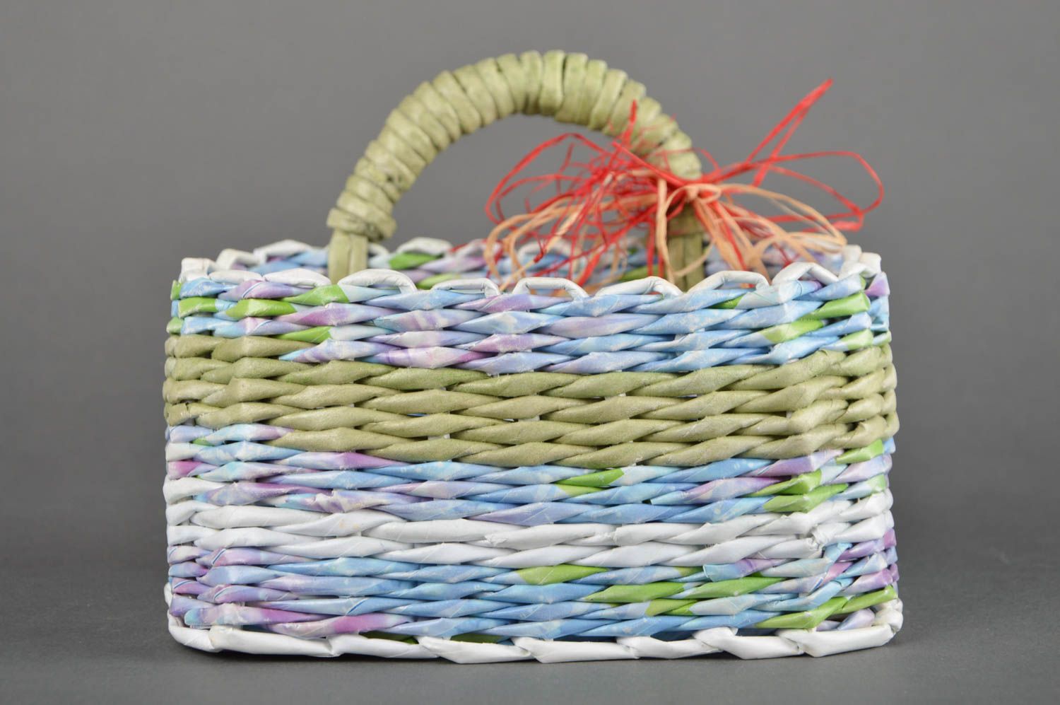 Подарочная корзина ручной работы плетеная корзина декор интерьера с ручкой фото 1