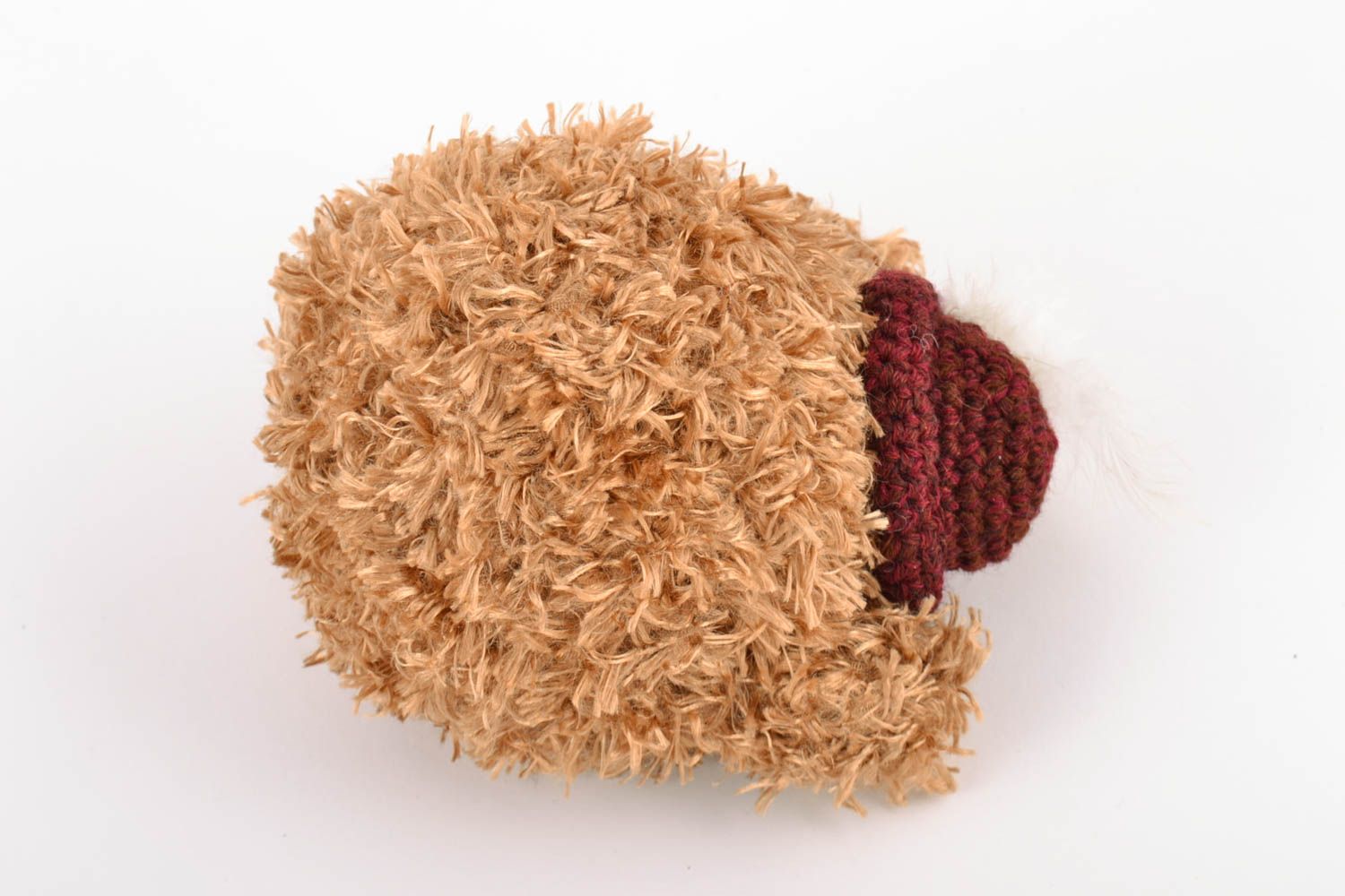 Jouet chat en laine fait main roux petit avec chapeau original pour enfant photo 5