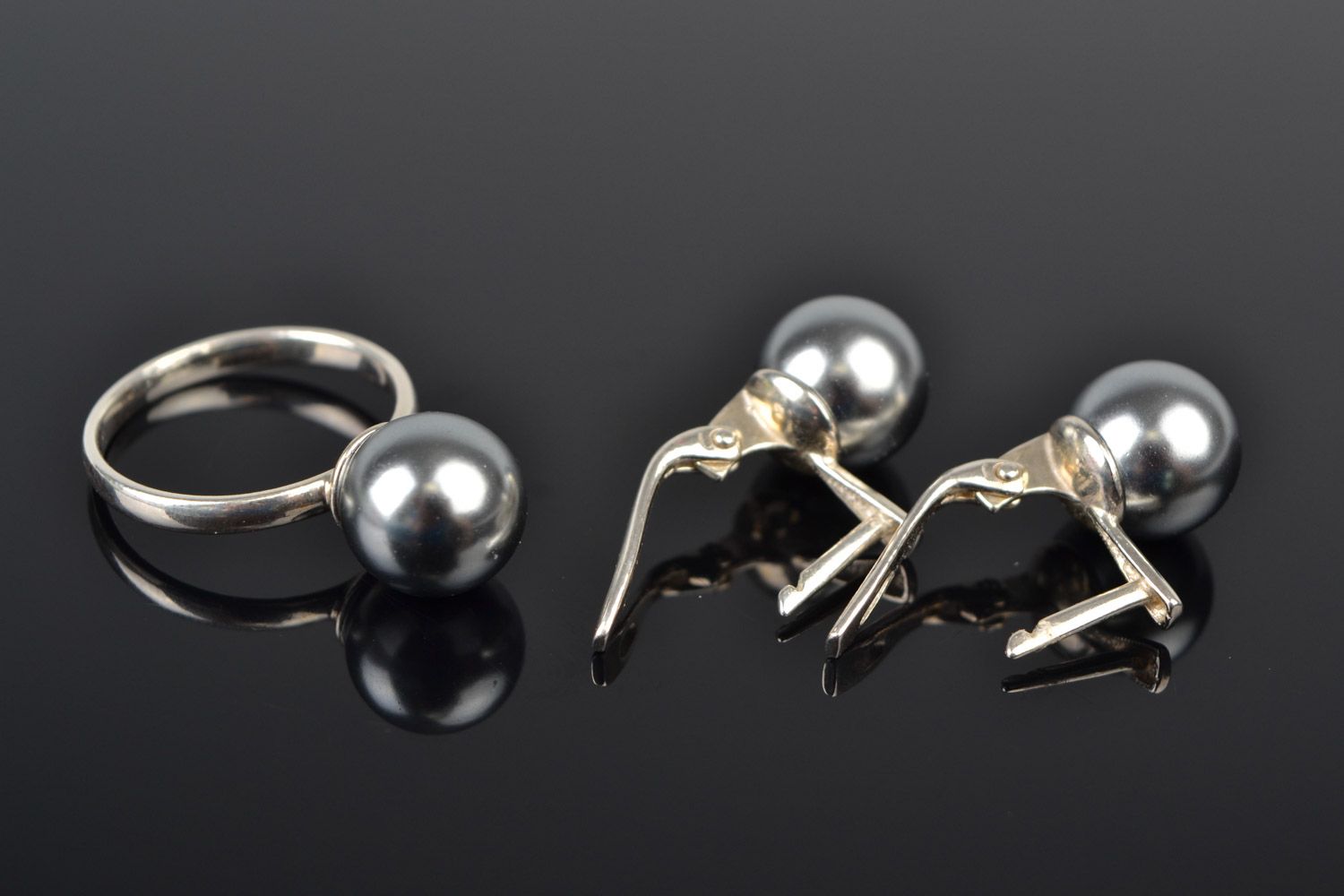 Parure de bijoux en perles d'imitation faite main boucles d'oreilles et bague photo 1