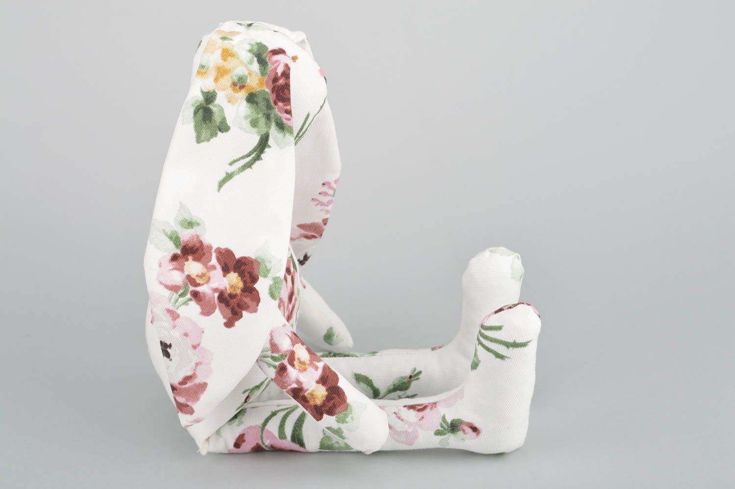 Handmade interior designer soft toy sewn of cotton fabric tender floral rabbit  photo 5