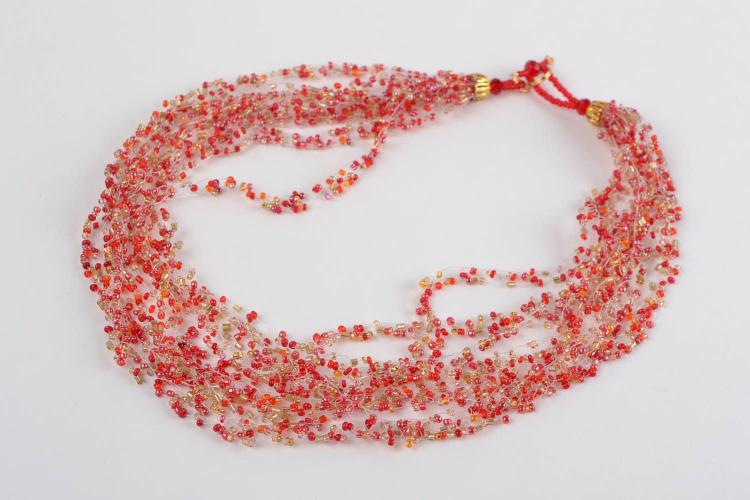 Red beaded necklace handmade designer seed beads jewelry womens accessory photo 3