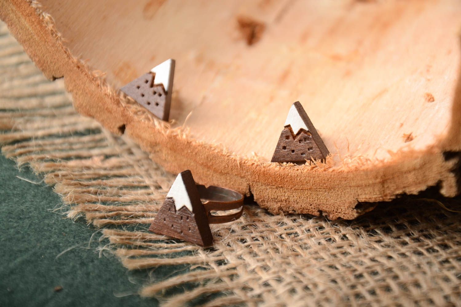 Beautiful jewellery handmade wooden ring wooden earrings costume jewelry set photo 1