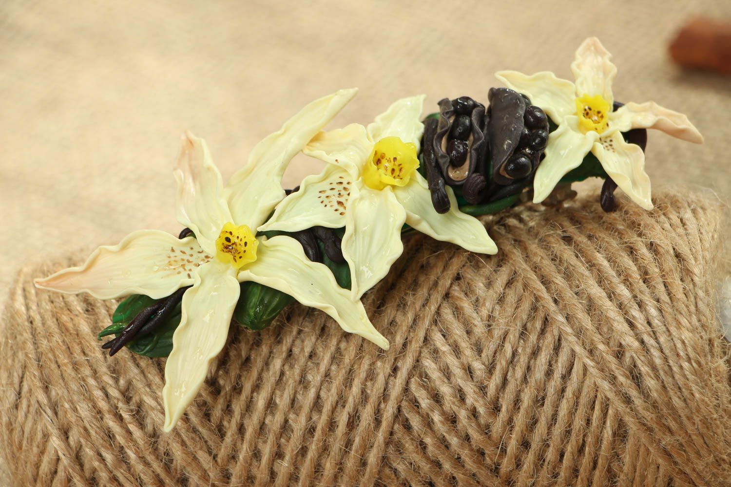 Handmade hair clip with flowers photo 5