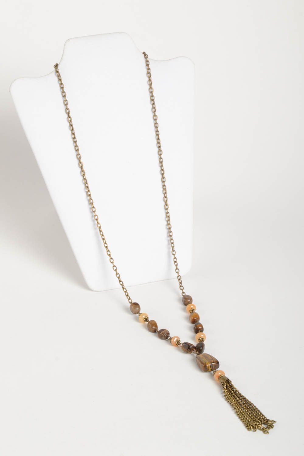 Collar de moda hecho a mano regalo original collar de piedras naturales marrón foto 3