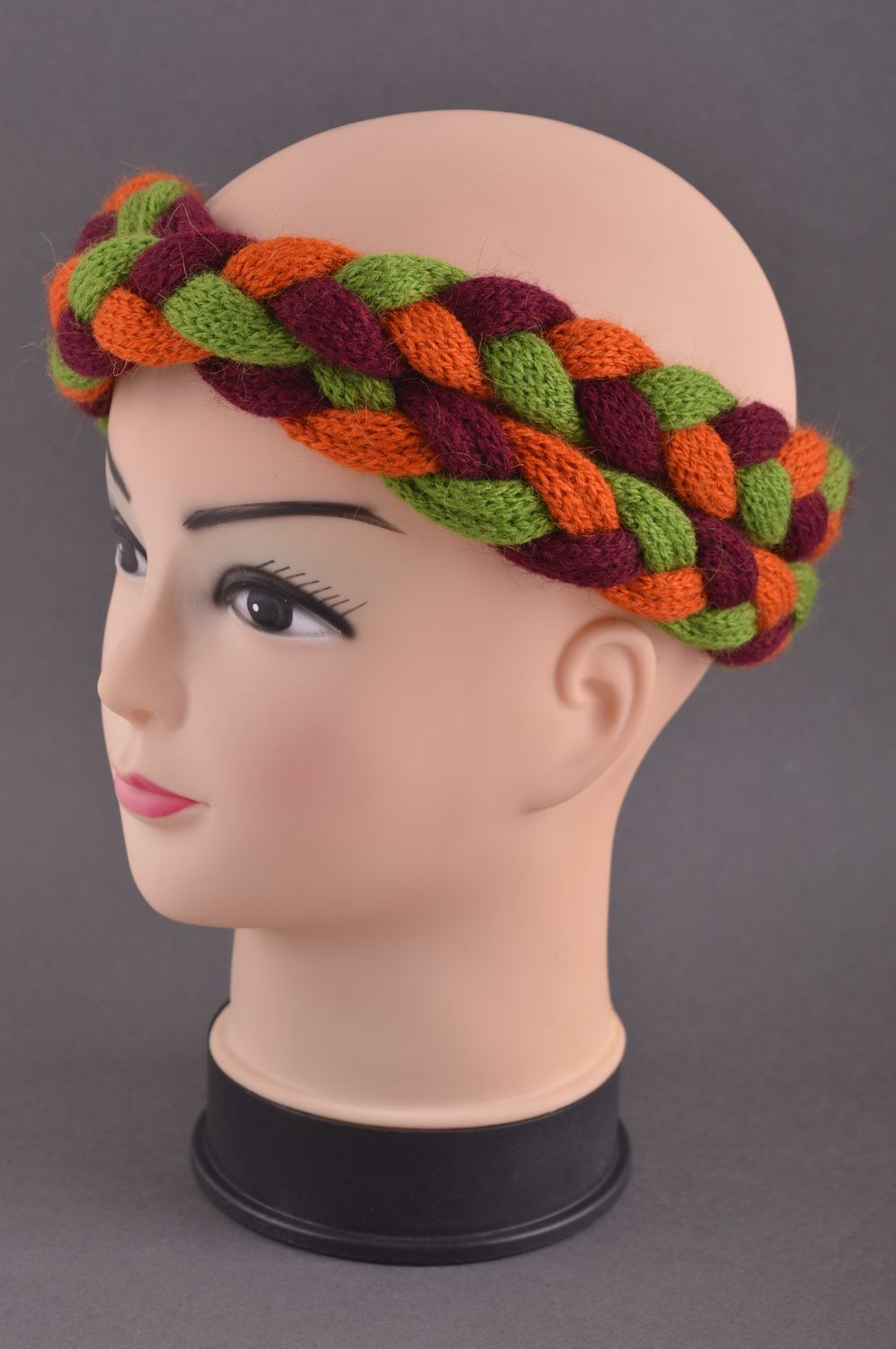 Bandeau cheveux tresse fait main tricot laine acrylique Accessoire femme photo 1