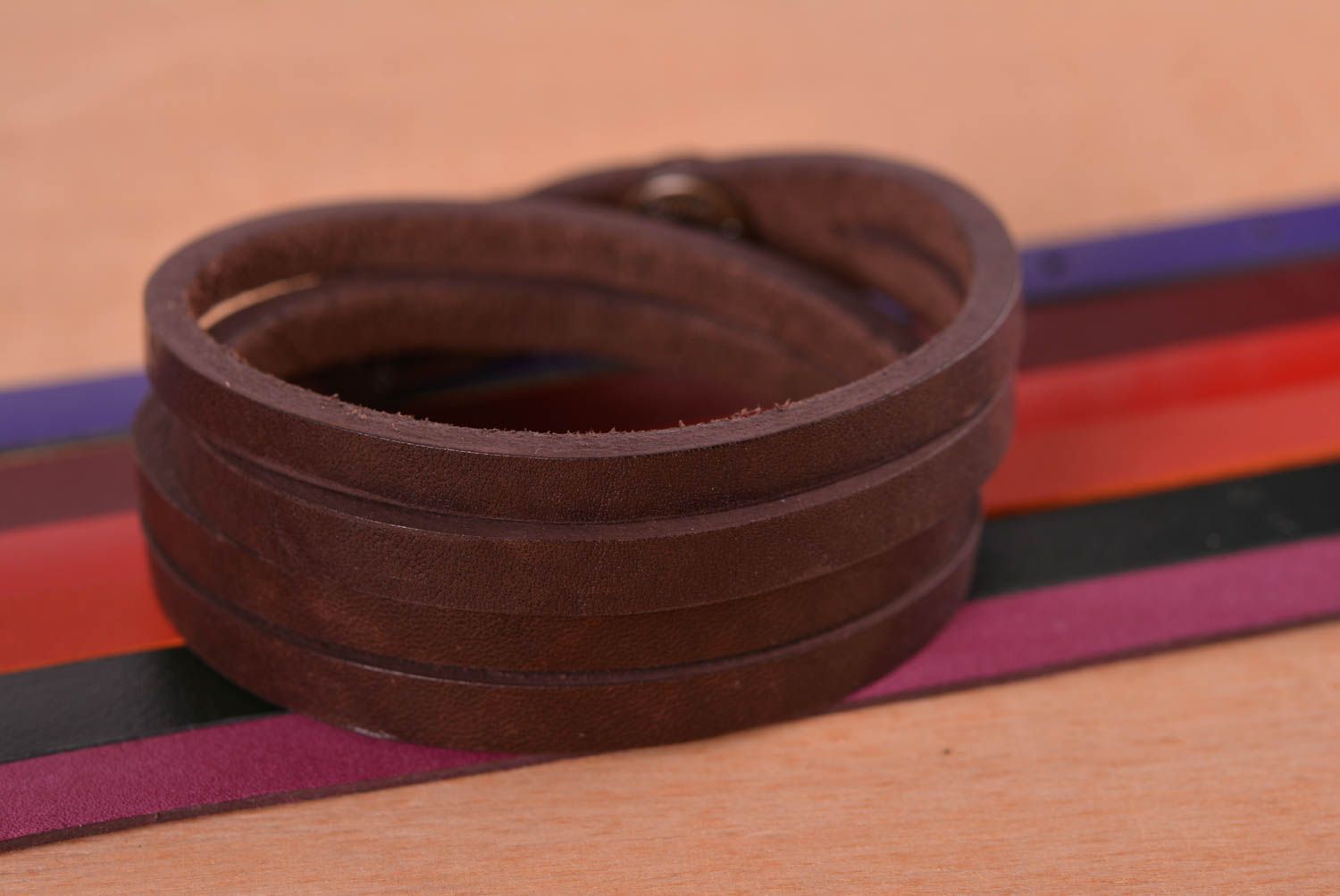 Handmade cute brown bracelet elegant leather bracelet stylish jewelry photo 1