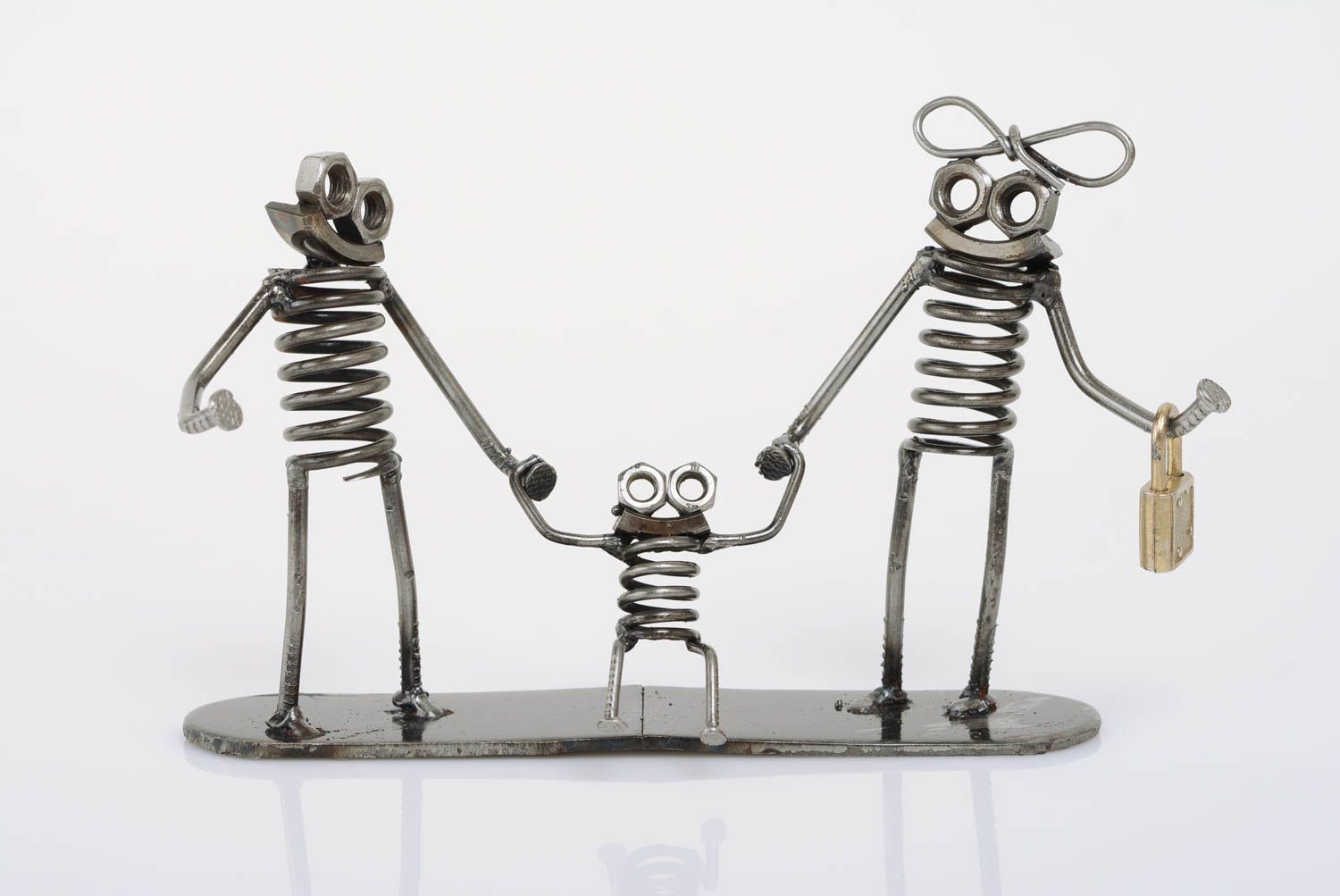 Handmade miniature metal figurine in techno art style for interior robot family photo 1