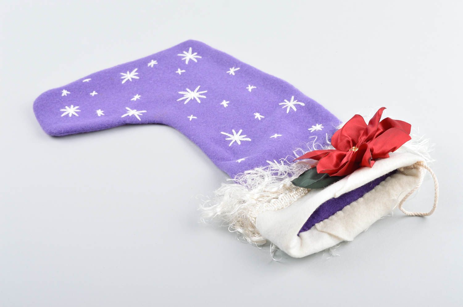 Chaussette Noël faite main Déco Noël fleur tissu ruban Déco à suspendre photo 5