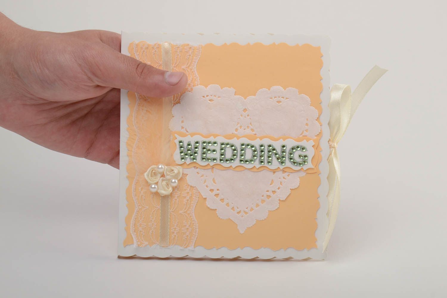 Pochette en carton pour disques vidéo de mariage faite main avec noeud en ruban photo 3