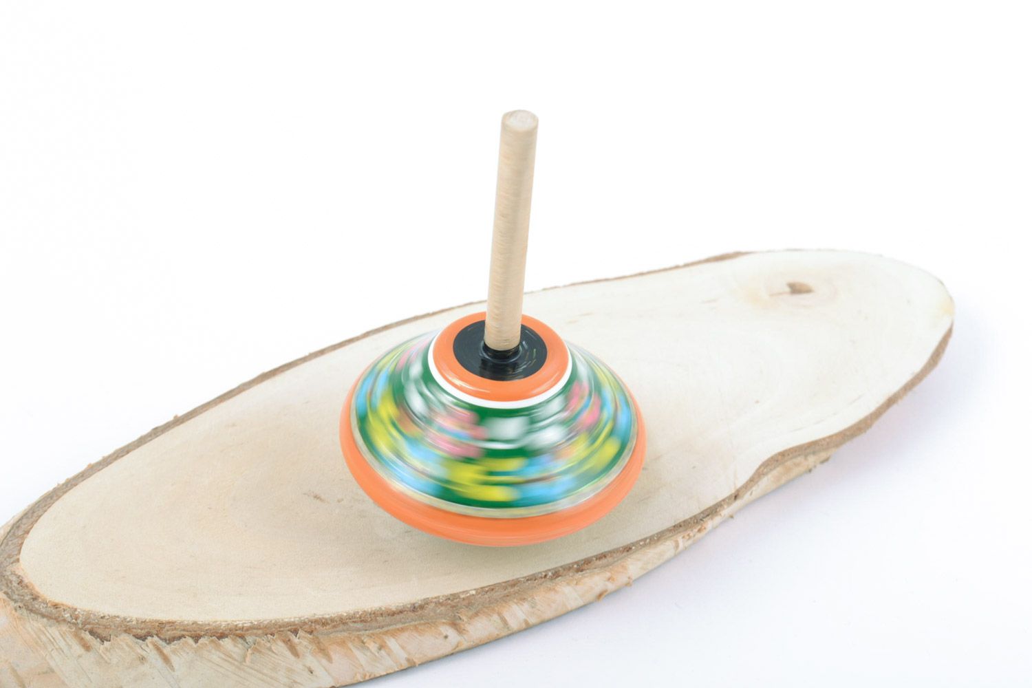 Beautiful bright painted handmade wooden toy spin top photo 5