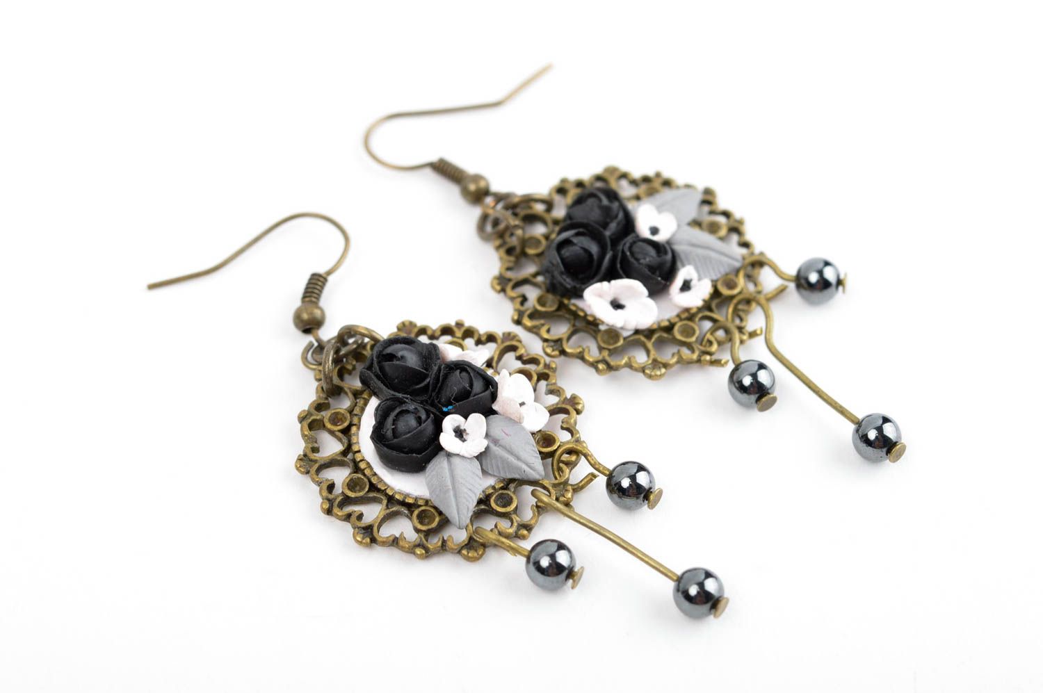 Handmade Ohrringe Polymer Schmuck Geschenk für Frauen mit Blumen modisch foto 3